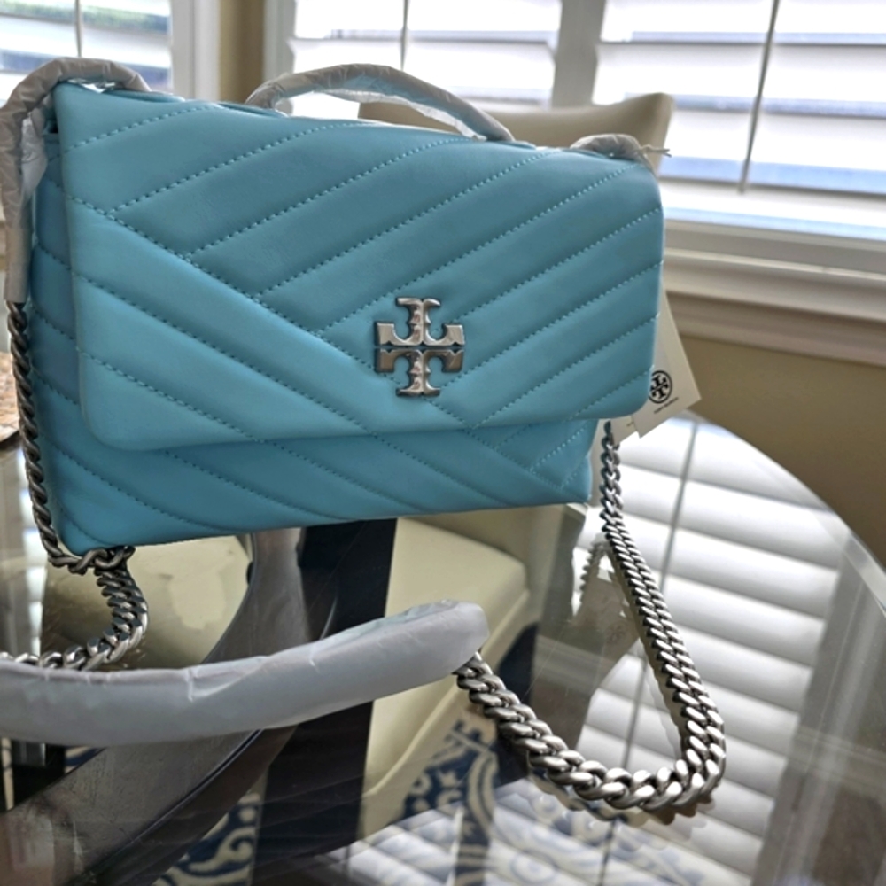 Tort Burch Kira Chevron Small Covertible Shoulder Bag - Aqua/Light Celeste